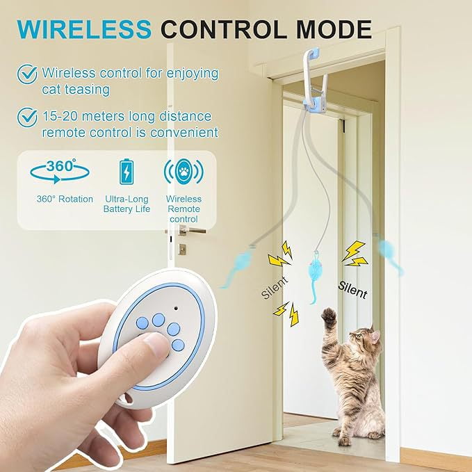 Remote Control Door Hanging Auto-Rebound Cat Toy,Customizable Length Adjustable Cat Teaser Toy, Interactive Pet Play Toy with 3 Plush Mice