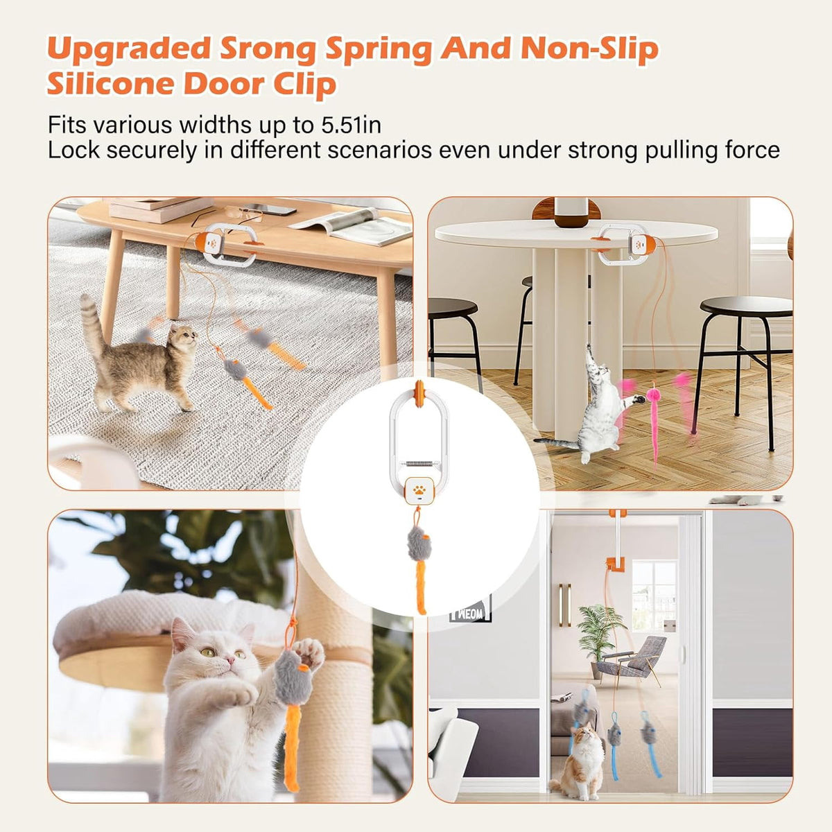 Remote Control Door Hanging Auto-Rebound Cat Toy,Customizable Length Adjustable Cat Teaser Toy, Interactive Pet Play Toy with 3 Plush Mice