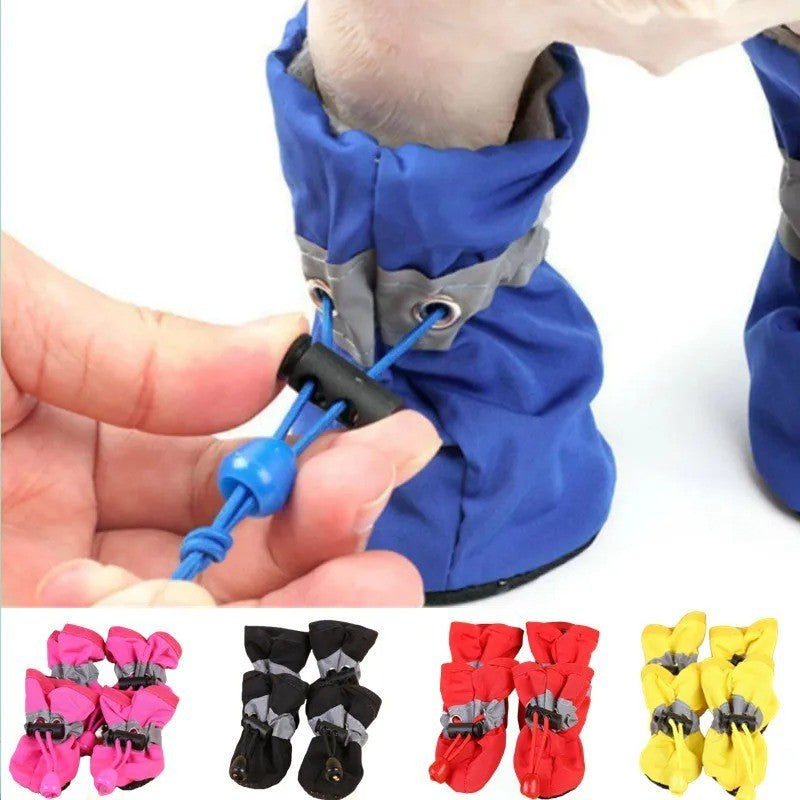 4PCS Waterproof Dog Shoes Anti-Slip Rain Boots Protective Pet Booties for Cats