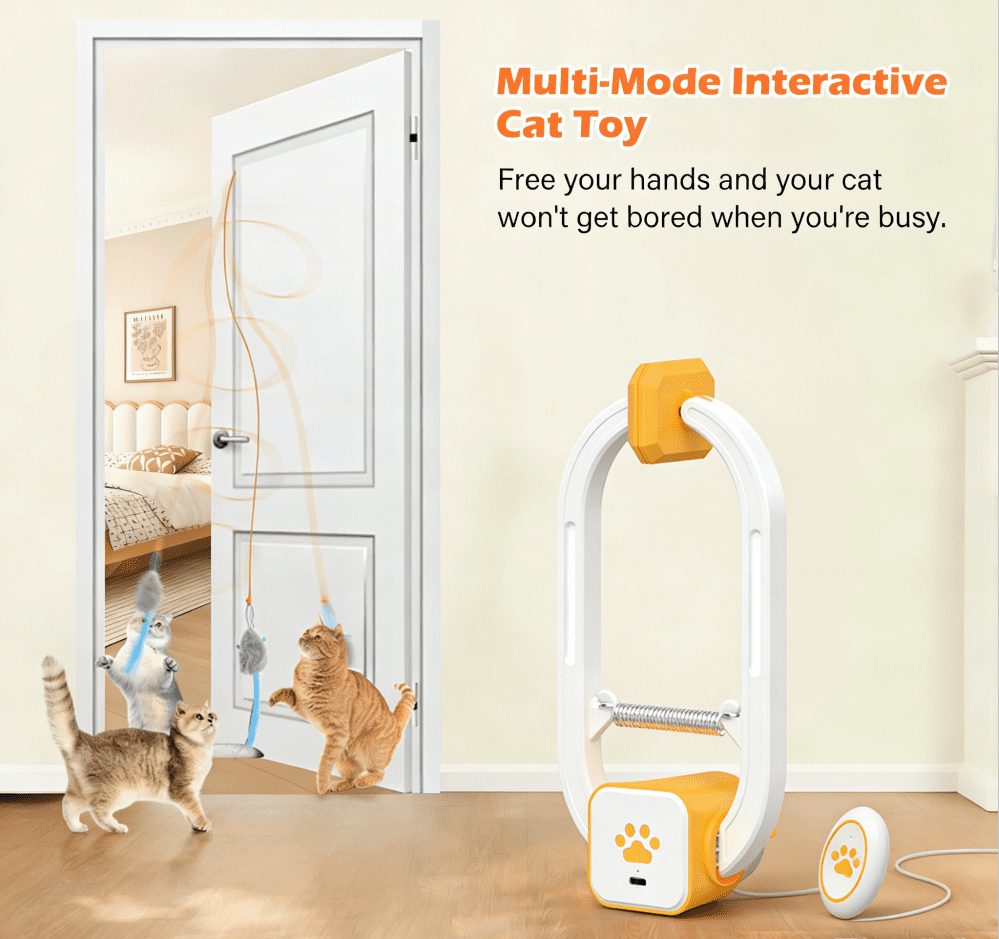 Remote Control Door Hanging Auto-Rebound Cat Toy,Customizable Length Adjustable Cat Teaser Toy, Interactive Pet Play Toy with 3 Plush Mice