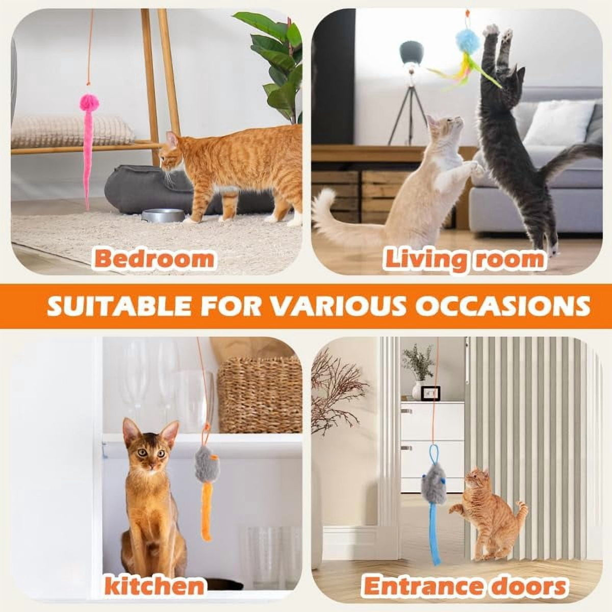 Remote Control Door Hanging Auto-Rebound Cat Toy,Customizable Length Adjustable Cat Teaser Toy, Interactive Pet Play Toy with 3 Plush Mice