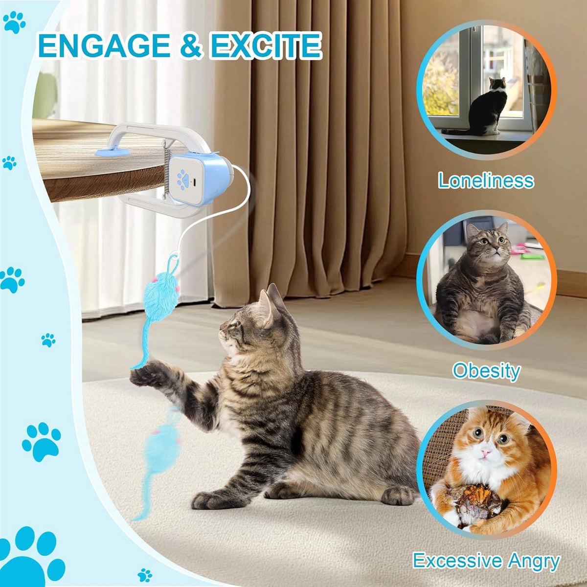 Remote Control Door Hanging Auto-Rebound Cat Toy,Customizable Length Adjustable Cat Teaser Toy, Interactive Pet Play Toy with 3 Plush Mice